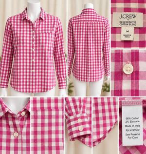 J.Crew Size M Pink White Gingham Academia Preppy Twee Cottagecore Coastal Casual